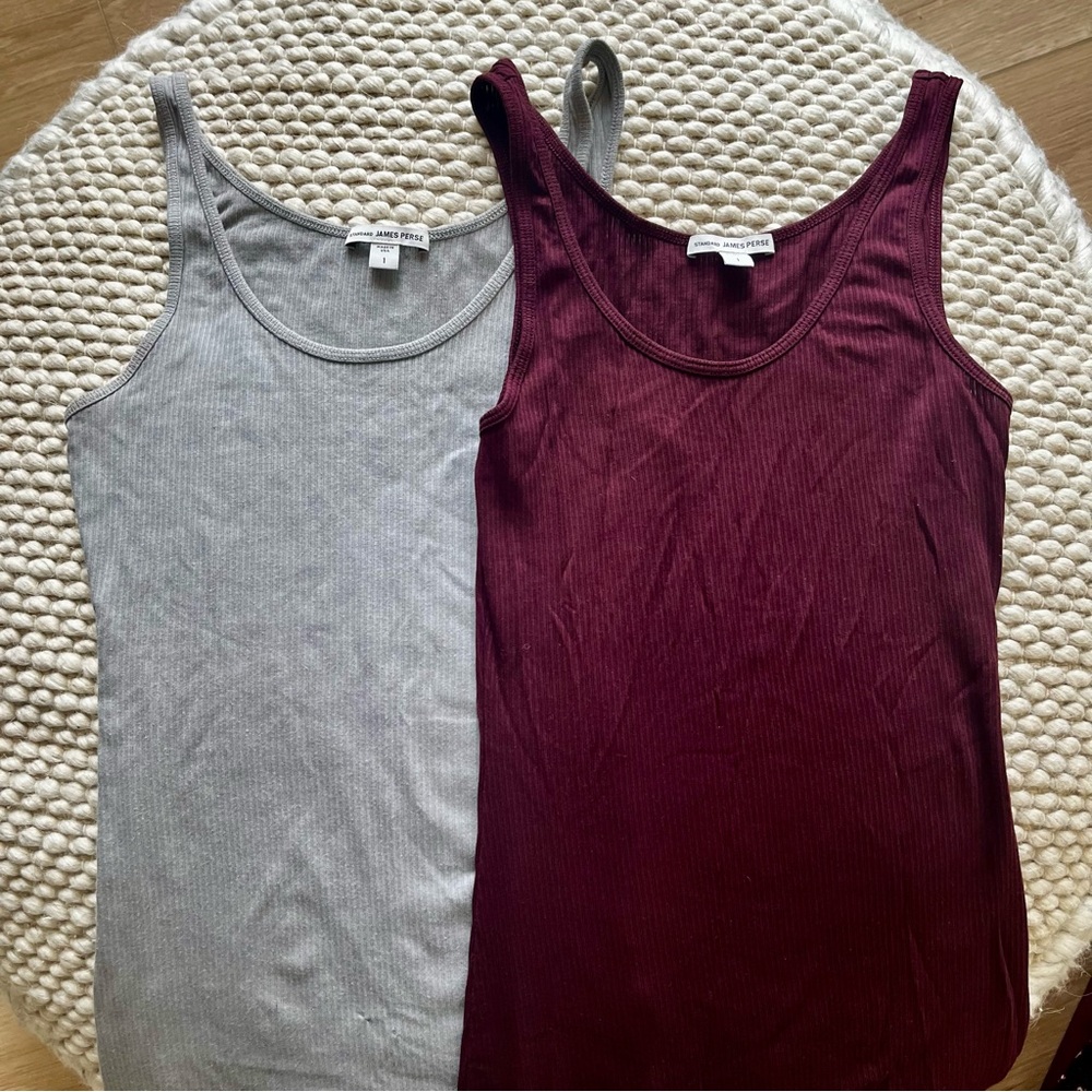 James Perse Bundle of 2 Ribbed Layering Tank Tops Size Small Purple and Gray
